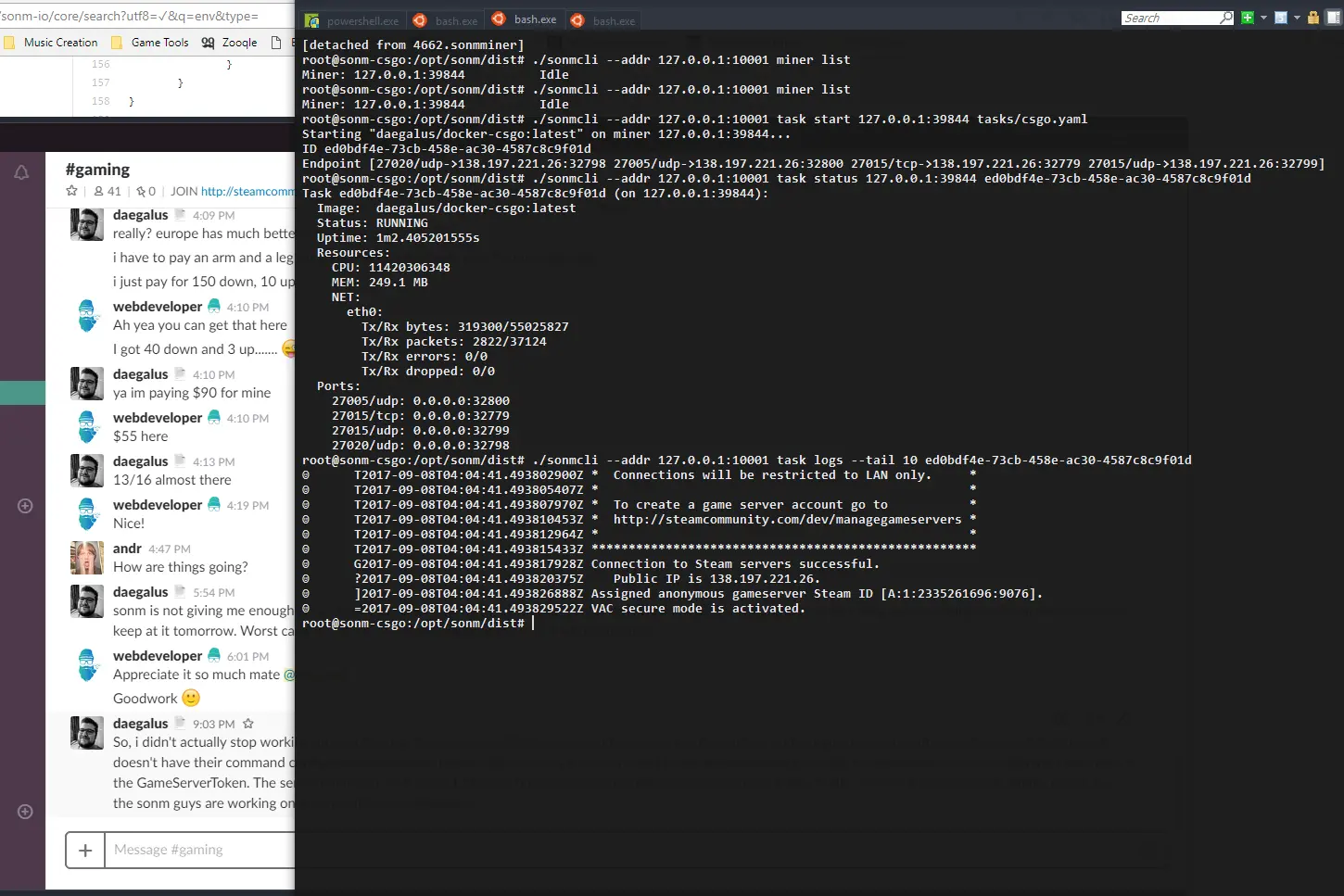 Logs from SOMN task running CS GO in LanOnly mode. Logs from SOMN task running CS GO in LanOnly mode.