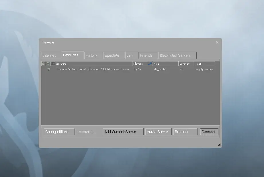 Ingame CSGO server browser showing our browser. Ingame CSGO server browser showing our browser.